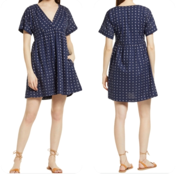 Madewell Textured Dot Mini Dress Navy V-Neck XS - Picture 1 of 15